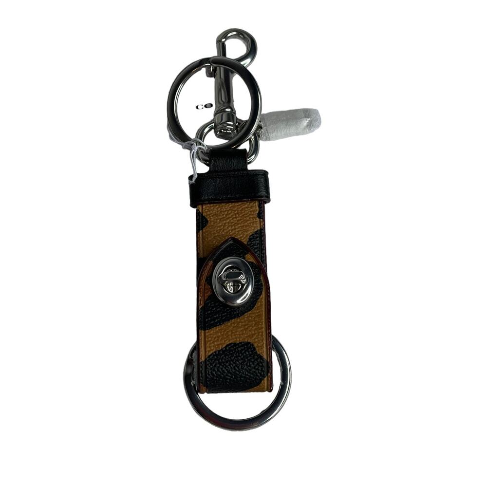 Coach Trigger Snap Bag Charm Keychain With Leopard Print